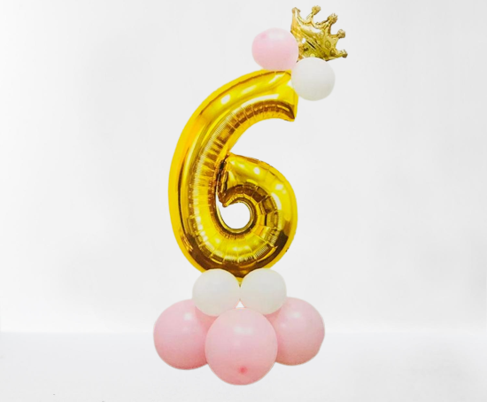 Set de ballons rose – blanc + chiffre 6 + couronne – Cideal