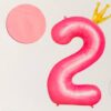 Ballon chiffre en aluminium rose + couronne dorée – Image 4