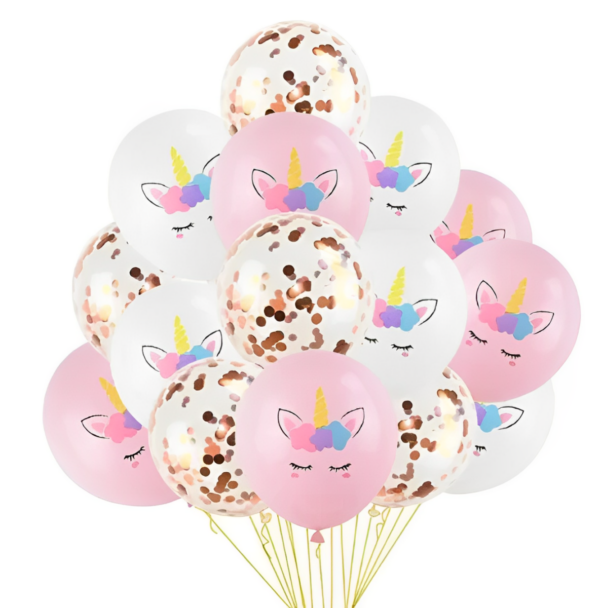 Set de 15 ballons blanc - rose Licorne