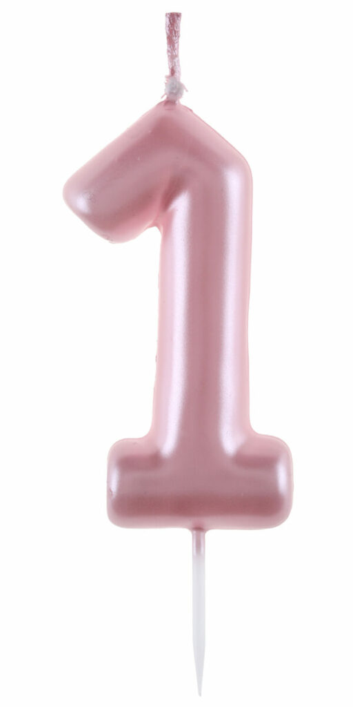 Bougie Chiffre 1 Anniversaire - Couronne Rose Pailletée, Décoration Fête 1 An