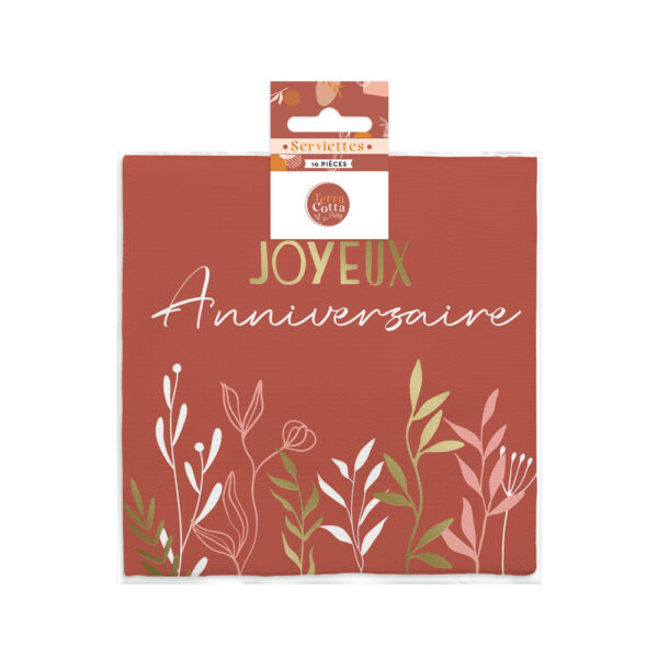 10 serviettes papier "Joyeux Anniversaire" - Terra Cotta – Image 2