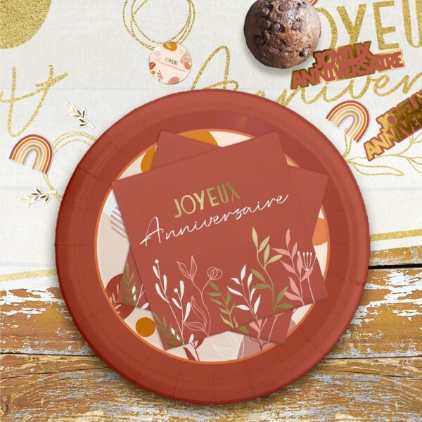 10 serviettes papier "Joyeux Anniversaire" - Terra Cotta