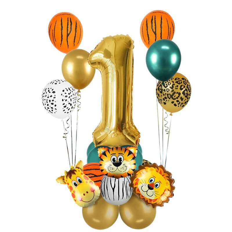 Ballon chiffre 4 anniversaire thème animaux jungle safari