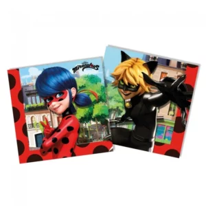 Serviettes en papier Miraculous avec Ladybug et Chat Noir sur fond parisien