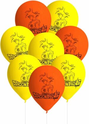 Ballons Dragon Ball Super jaunes et orange avec imprimé Goku.