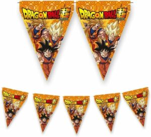 Guirlande Dragon Ball Super avec fanions triangulaires imprimés de Goku.