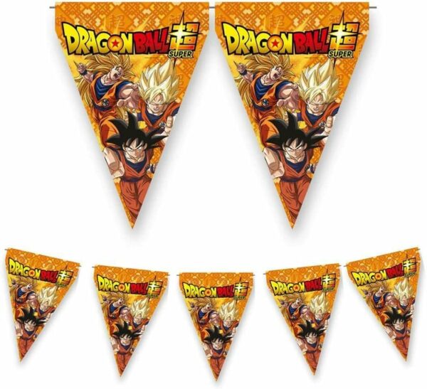 Guirlande Dragon Ball Super avec fanions triangulaires imprimés de Goku.