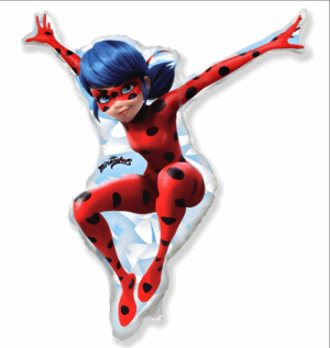 Ballon géant en aluminium Ladybug en position saut, 76 x 85 cm